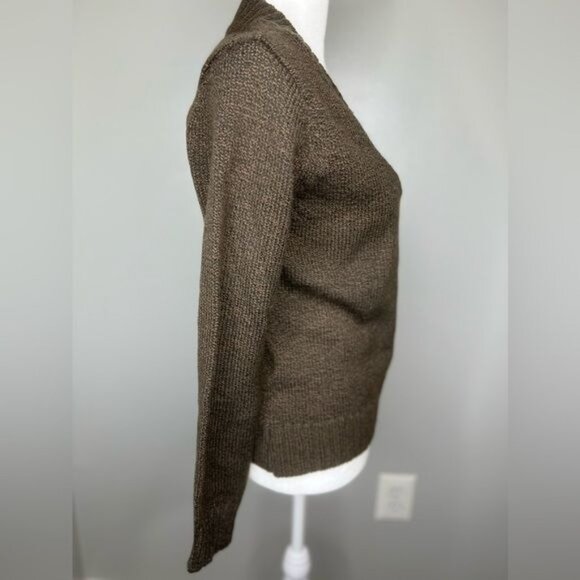 St. Johns Bay Petite Small V-Neck Sweater Acrylic/Polyester Brown - Picture 8 of 15
